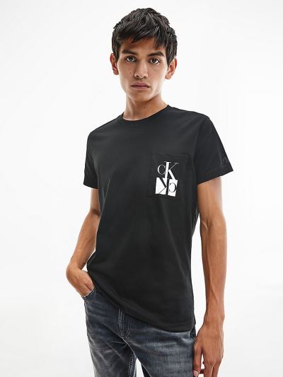Calvin Klein Ruhák HU995586 | Calvin Klein Slim Organic Cotton Pocket Logo Férfi Póló Fekete / Fehér
